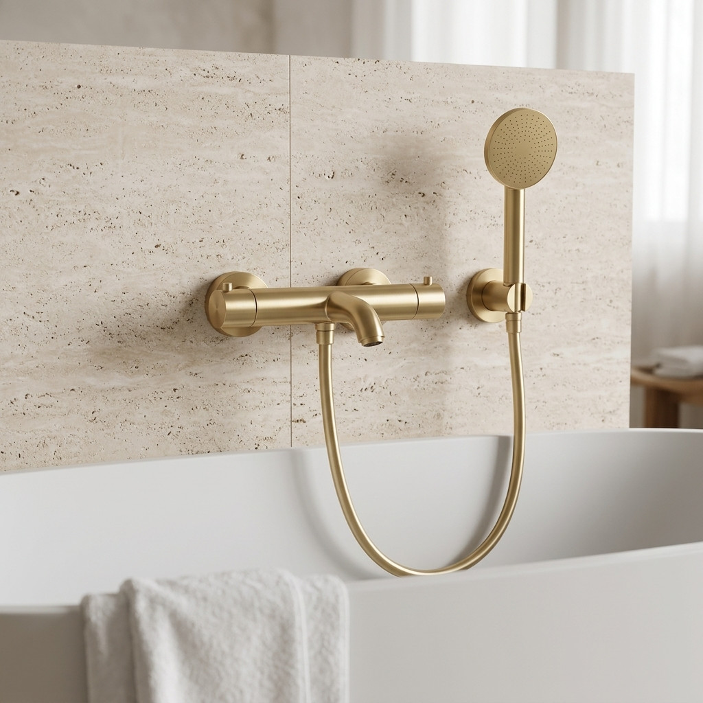 Aquanello Eterna Rubinetto termostatico da incasso per vasca da bagno in PVD dorato con doccetta rotonda ET-B-SET1-2-60